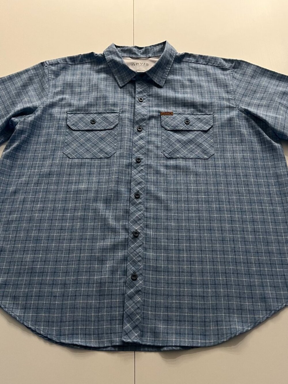Orvis Shirt Mens XXL Plaid Short Sleeve Button Down Shirt Blue Fishing Outdoor